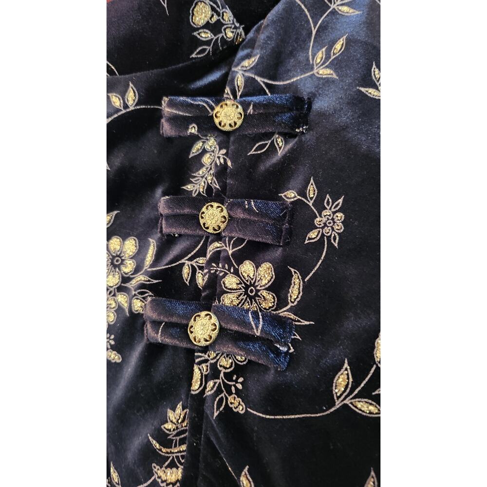 VTG Dressbarn Black Velvet Cheongsam Qipao Dress Gold Floral 90s Y2K 14 #256 - Picture 4 of 4